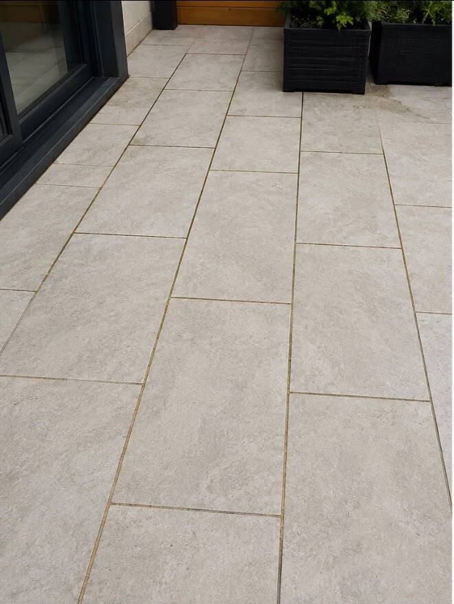 Porcelain Patio Re-Grouting before cleaning